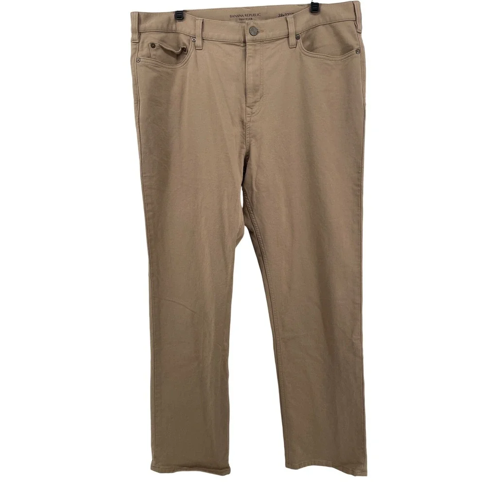 Banana Republic Traveler Pants Mens 38x31*Tan Slim Fit 5-Pocket Flat Front
